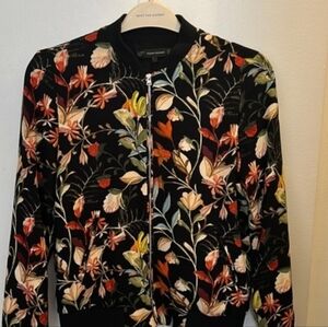 Zara Size Medium Floral Zip-Front Bomber Jacket - Black Multicolored.